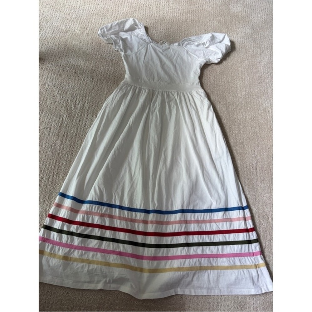 EUC DownEast White Maxi Dress with Multicolor Stripes Cottagecore Summer Size M